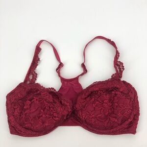Vtg Victorias Secret Bra 36C Red‎ Floral Lace Front Close Underwire Padded